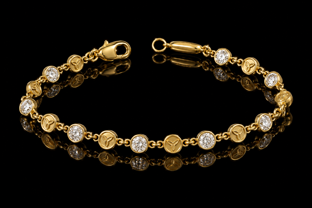 Diamond & Gold Medallion Station Bracelet (brac056)