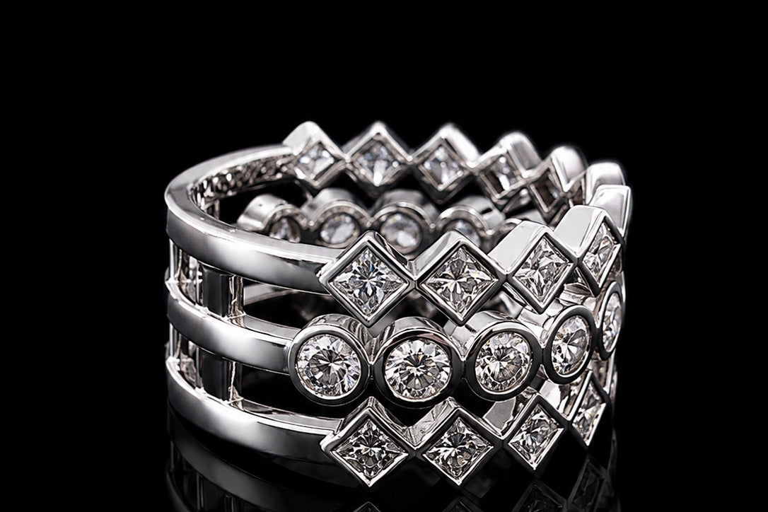 Three-Row Princess Cut and Round Cut Diamond Band (band701)