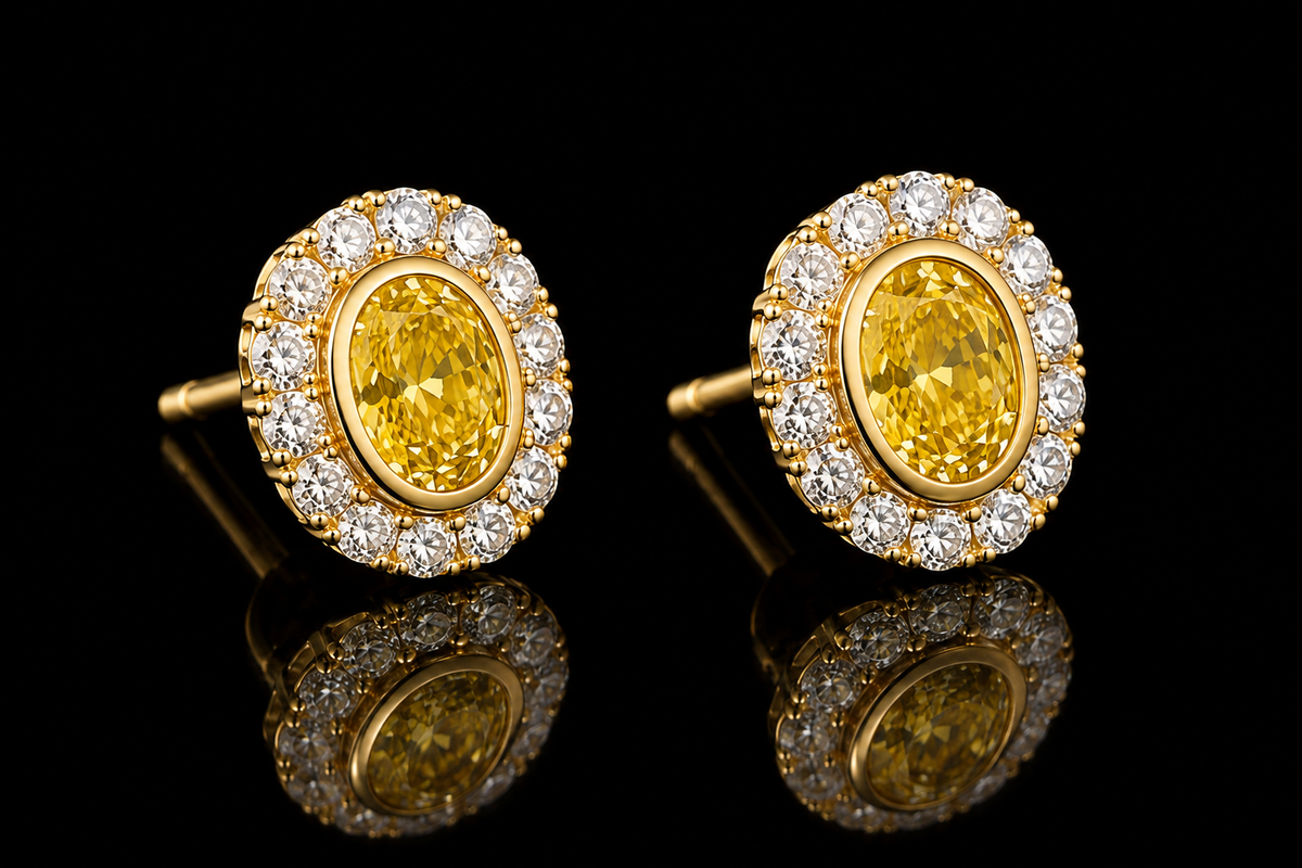 Fancy Yellow & White Diamond Earrings (ear210-1)