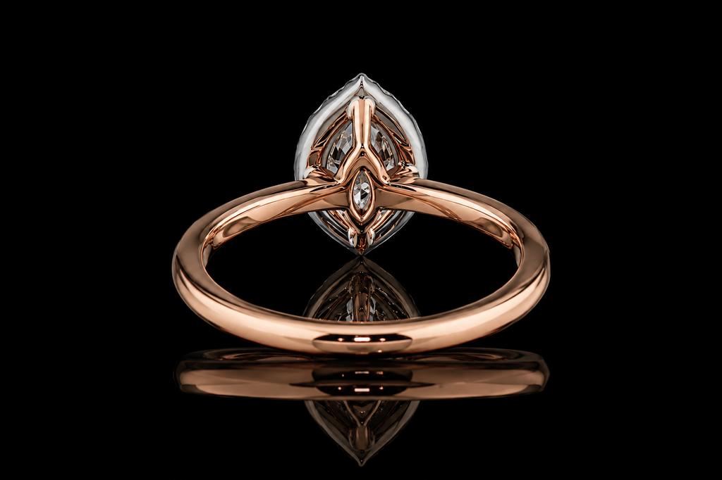 Rose Gold Marquise Diamond Halo Ring (eng498)