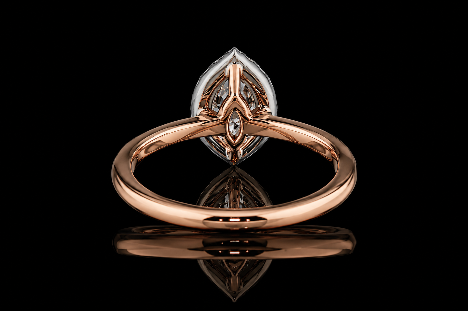 Rose Gold Marquise Diamond Halo Ring (eng498)