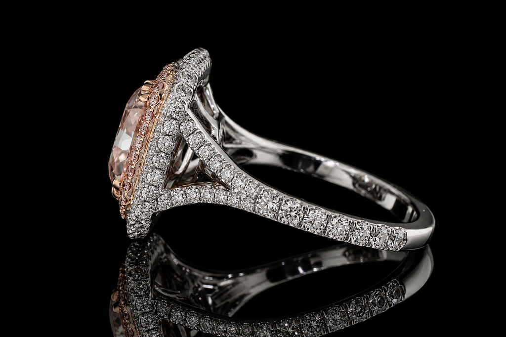 Pink Radiant Diamond Double Halo Engagement Ring (eng398)