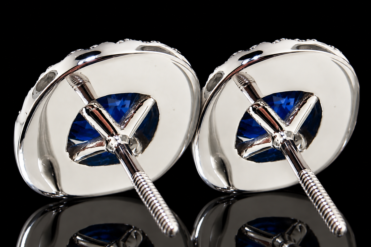 Sapphire Double Halo Micropavé Diamond Stud Earrings (ear017)