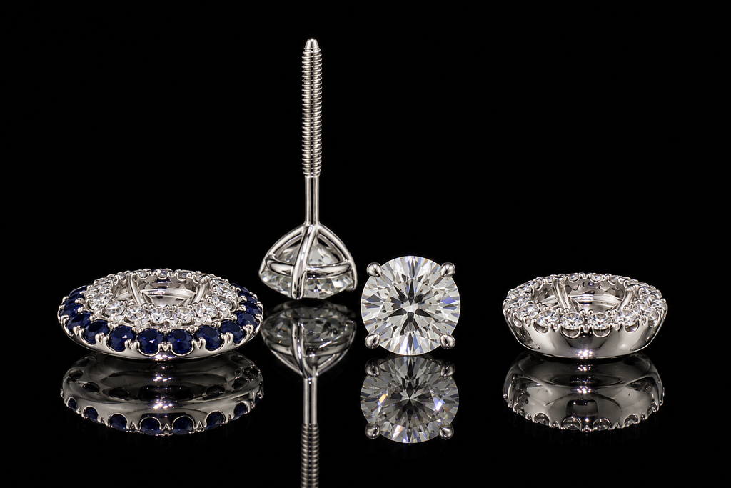 Sapphire & Diamond Double Jacket Halo Earrings (ear069)