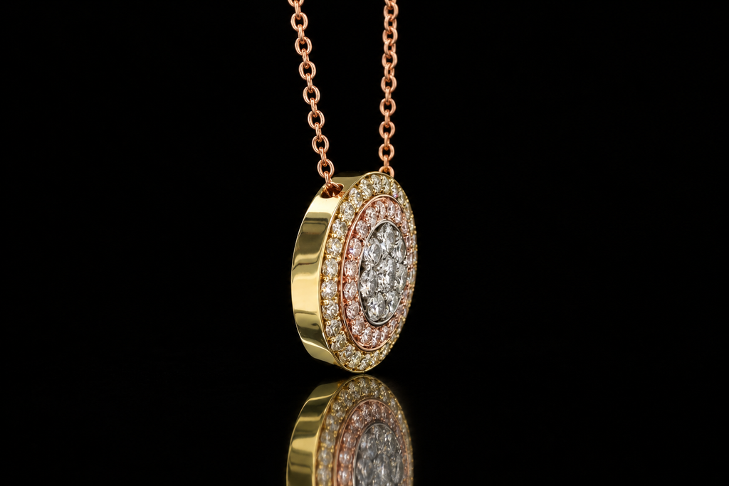 Tri-Tone Micropavé Diamond Halo Pendant (pend089)