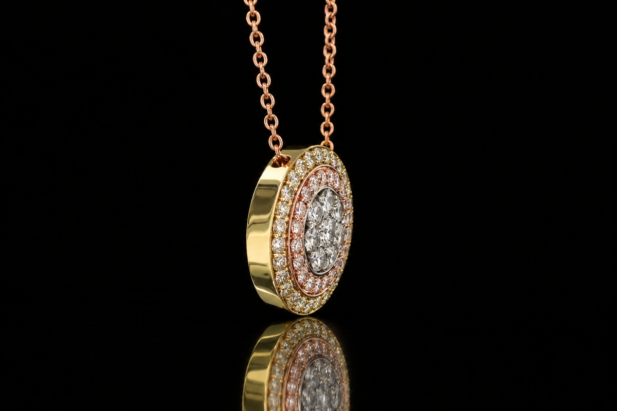 Tri-Tone Micropavé Diamond Halo Pendant (pend089)