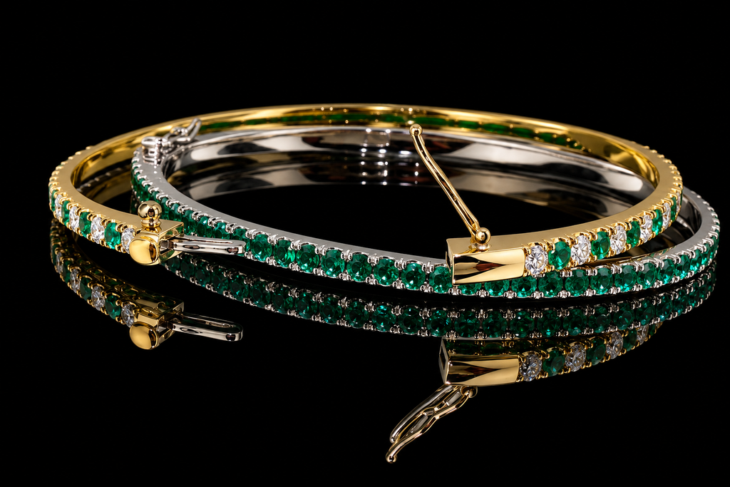 Micropavé Emerald & Diamond Bangle Bracelets (brac027)