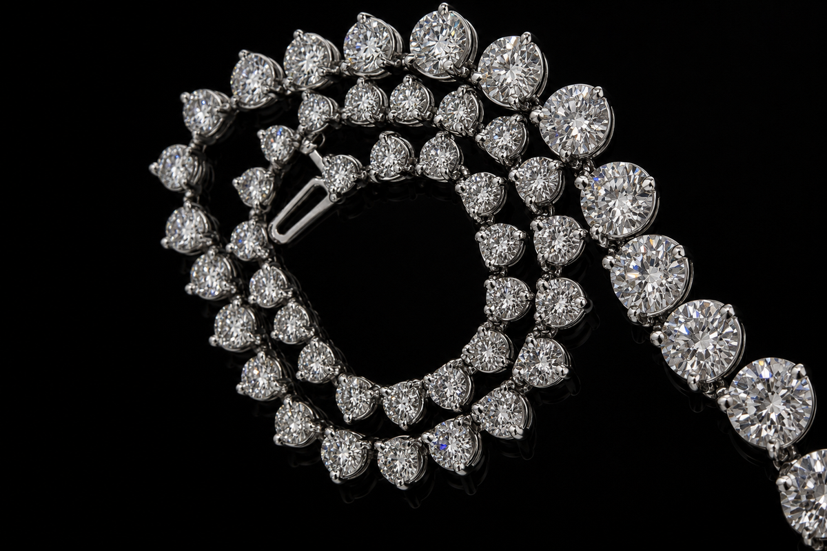 Graduated Three-Prong Diamond Tennis Necklace (pend061)