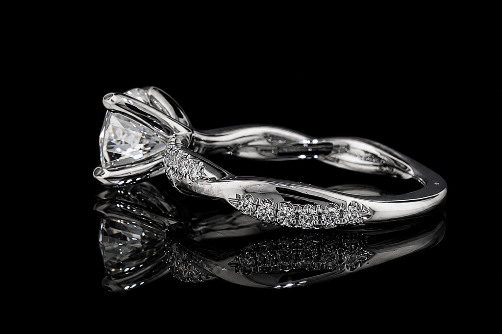 Round Brilliant Diamond Solitaire Ring with Twisted Pavé Band (eng482)