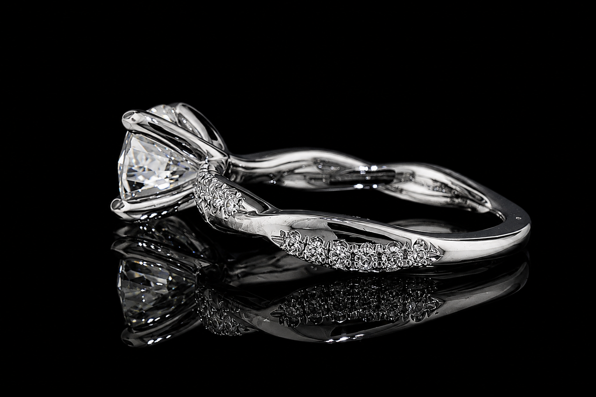 Round Brilliant Diamond Solitaire Ring with Twisted Pavé Band (eng482)