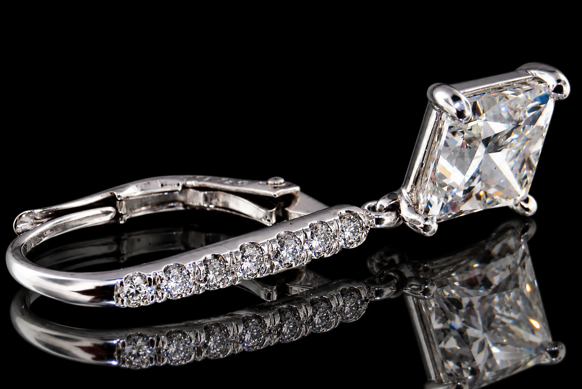 Princess-Cut Diamond Micropavé Drop Earrings (ear022)