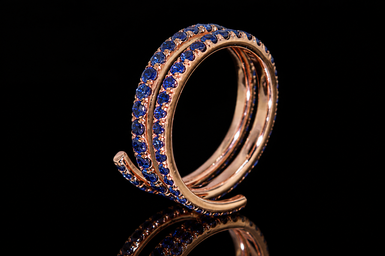 Rose Gold Sapphire Spiral Ring (band148)