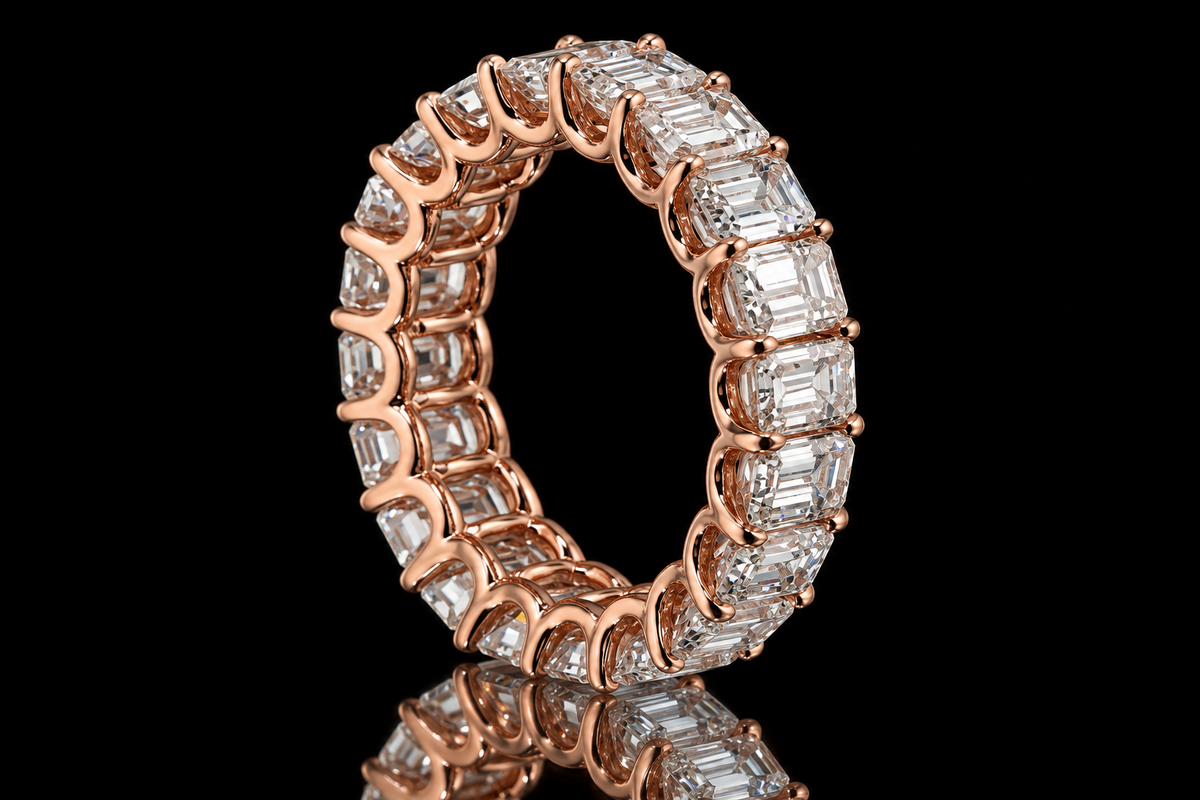 Emerald-Cut Diamond Eternity Band in Rose Gold (band168)