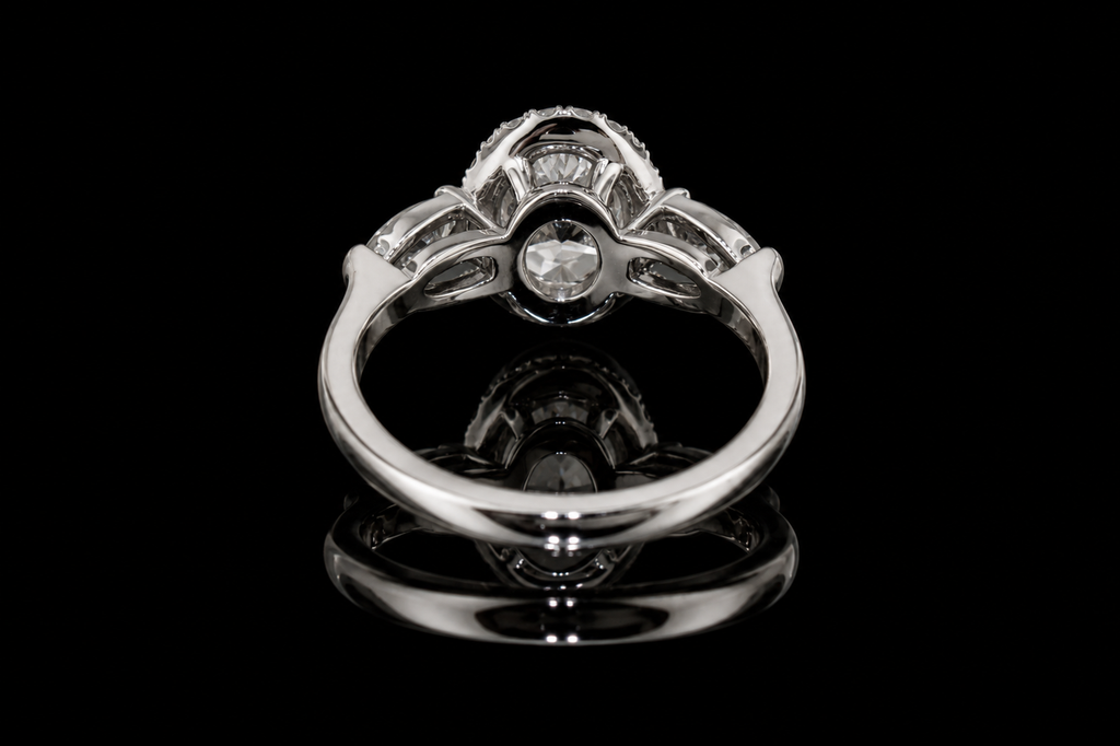 Oval Diamond Halo Ring with Pear Side Stones (eng469)