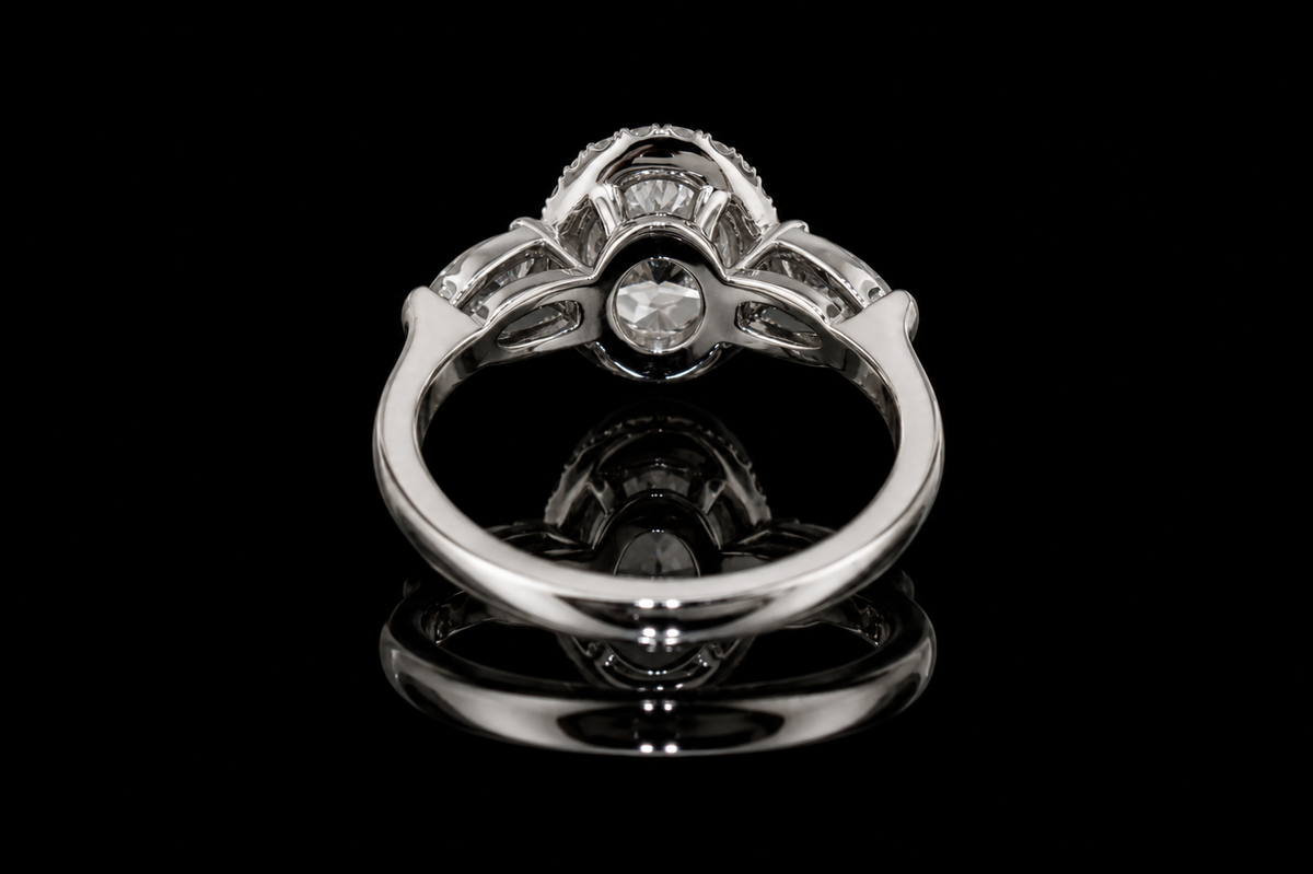 Oval Diamond Halo Ring with Pear Side Stones (eng469)