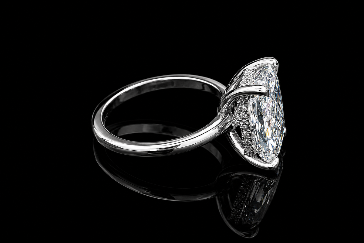 Elongated Cushion Cut Diamond Solitaire Engagement Ring (eng773)
