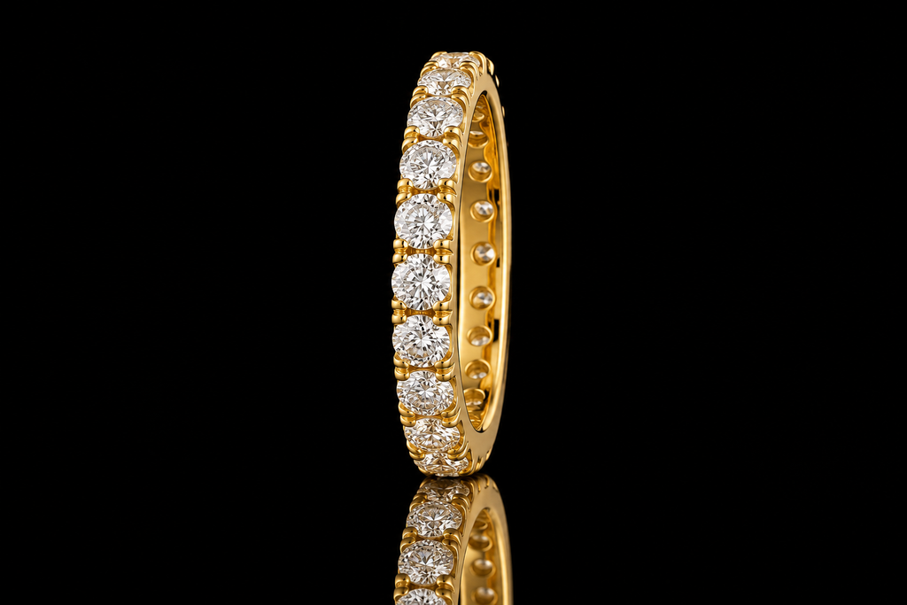 Yellow Gold Round Brilliant Diamond Micropavé Eternity Band (band178)