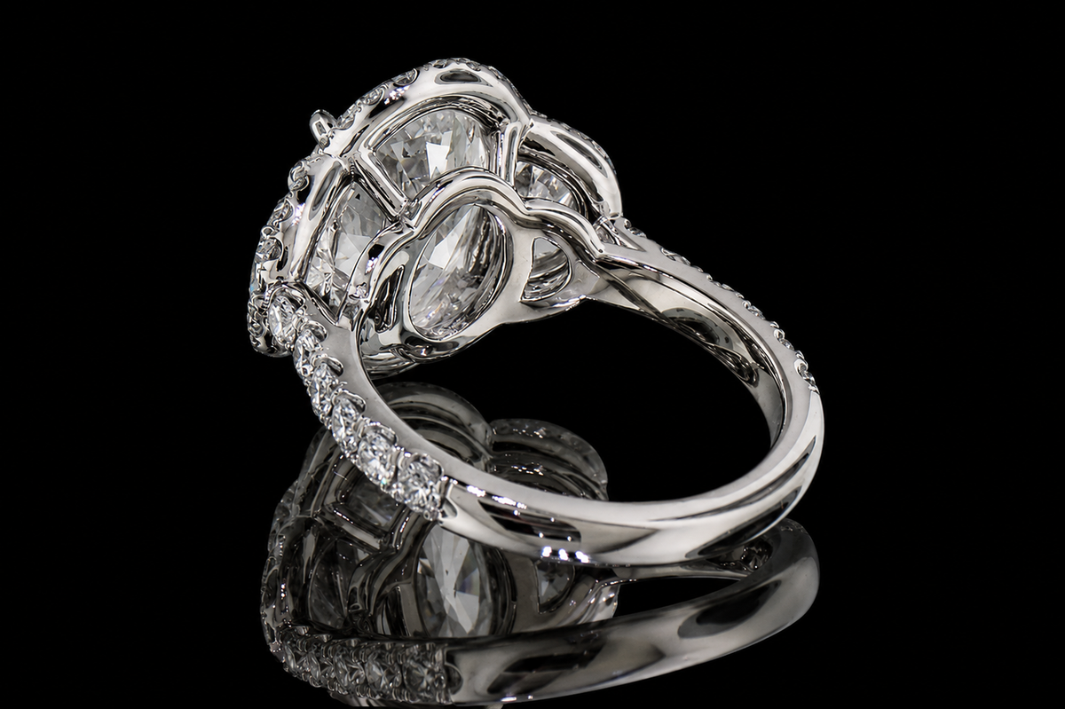 Oval Diamond Three-Stone Halo Engagement Ring (eng433)