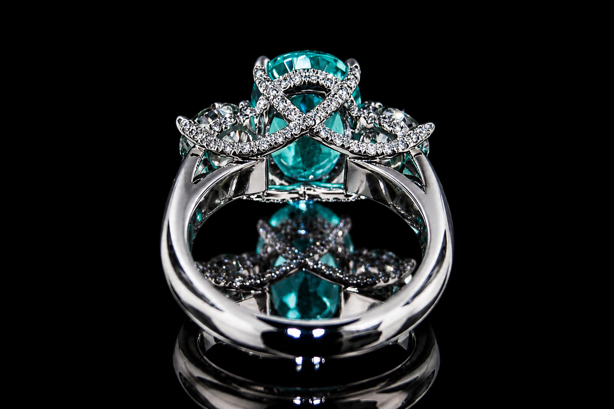 Oval Paraiba Tourmaline Three Stone Diamond Engagement Ring (eng113)