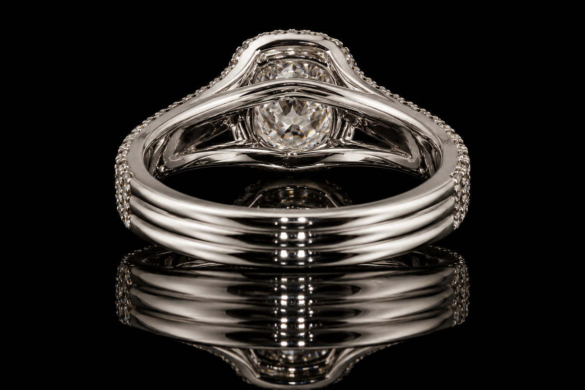 Cushion Cut Diamond Halo Triple Split Shank Engagement Ring (eng036)