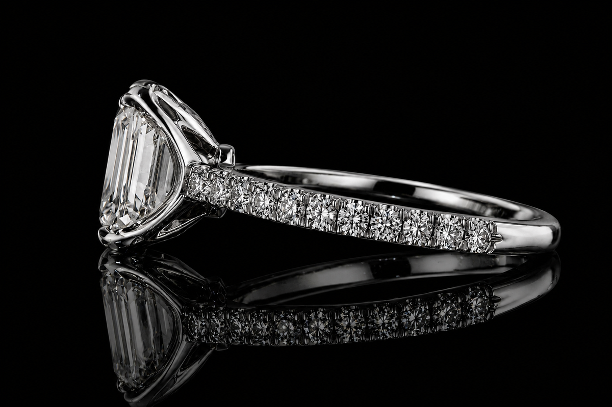 Emerald Cut Diamond Solitaire Engagement Ring (eng346)