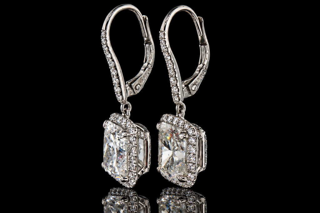 Cushion-Cut Diamond Micropavé Halo Drop Earrings (ear066)