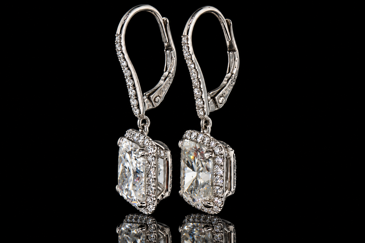 Cushion-Cut Diamond Micropavé Halo Drop Earrings (ear066)