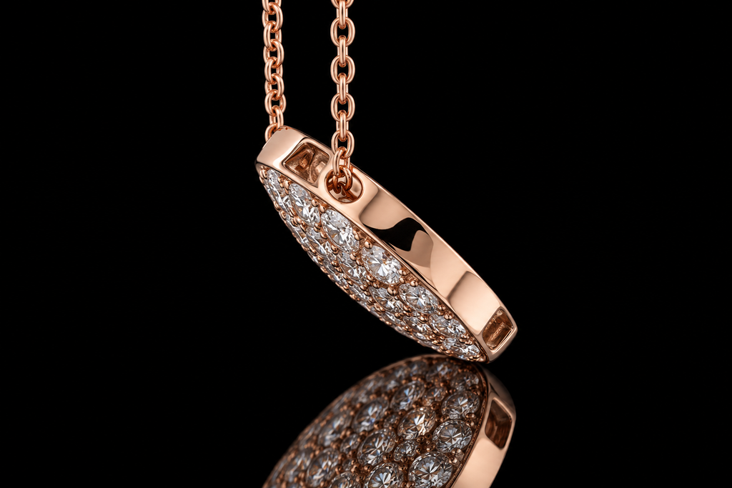 Rose Gold Micropavé Diamond Disc Necklace (pend084)