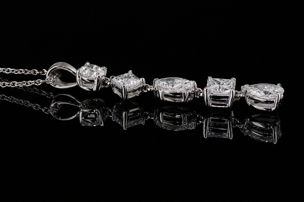 14K White Gold Mixed-Shape Diamond Drop Pendant (pend003)