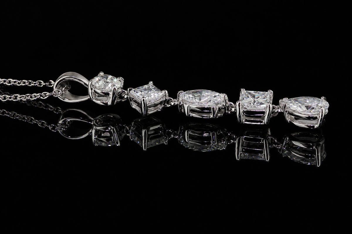 14K White Gold Mixed-Shape Diamond Drop Pendant (pend003)