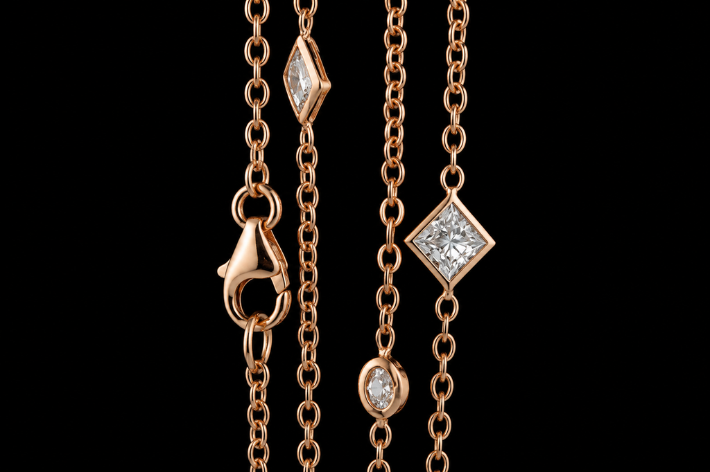 Long Rose Gold Diamond by the Yard Necklace (pend058)