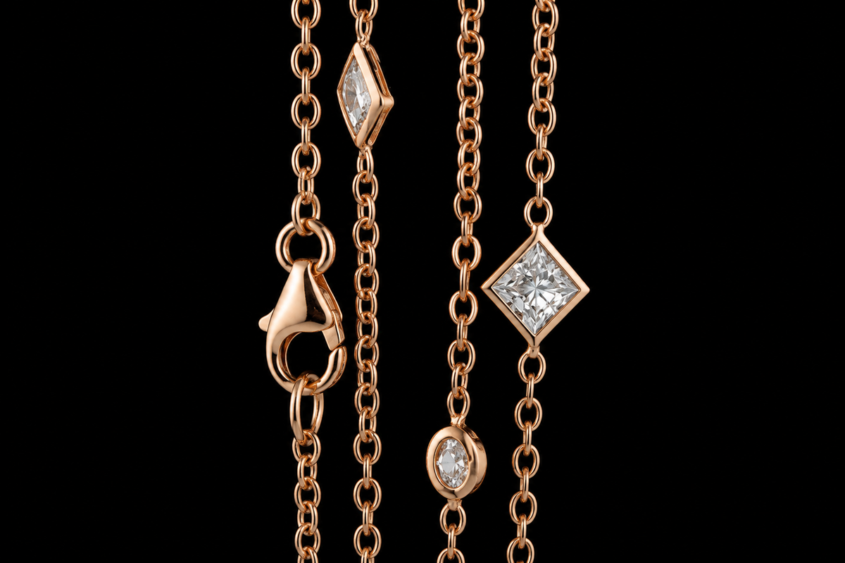 Long Rose Gold Diamond by the Yard Necklace (pend058)