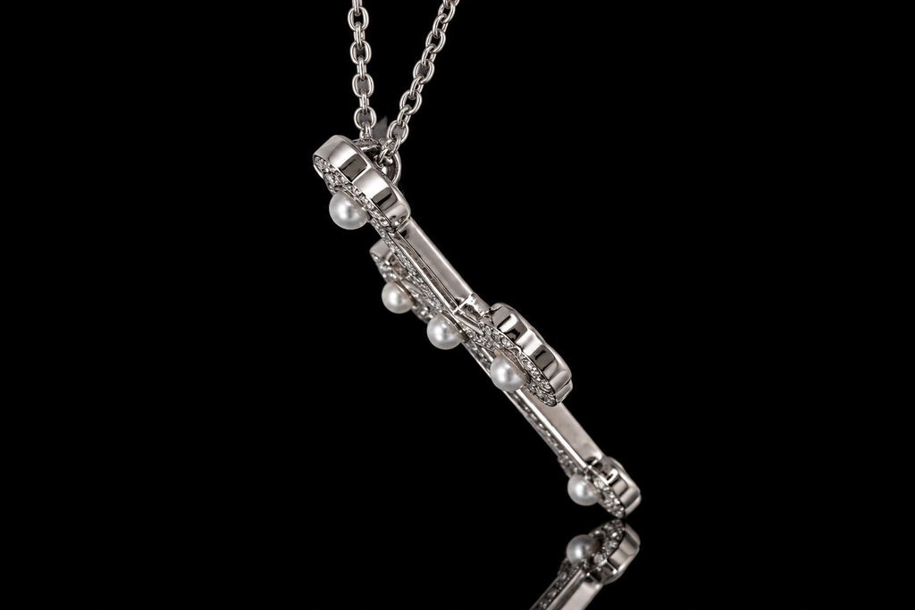 Hand-Engraved Diamond & Pearl Cross Pendant (pend086)