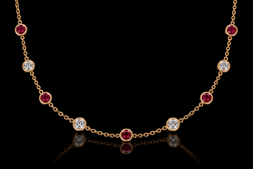 Ruby & Diamond Bezel-Set Bracelet and Necklace (brac026)