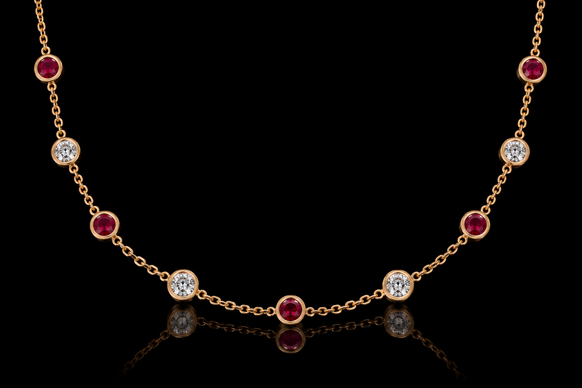 Ruby & Diamond Bezel-Set Bracelet and Necklace (brac026)