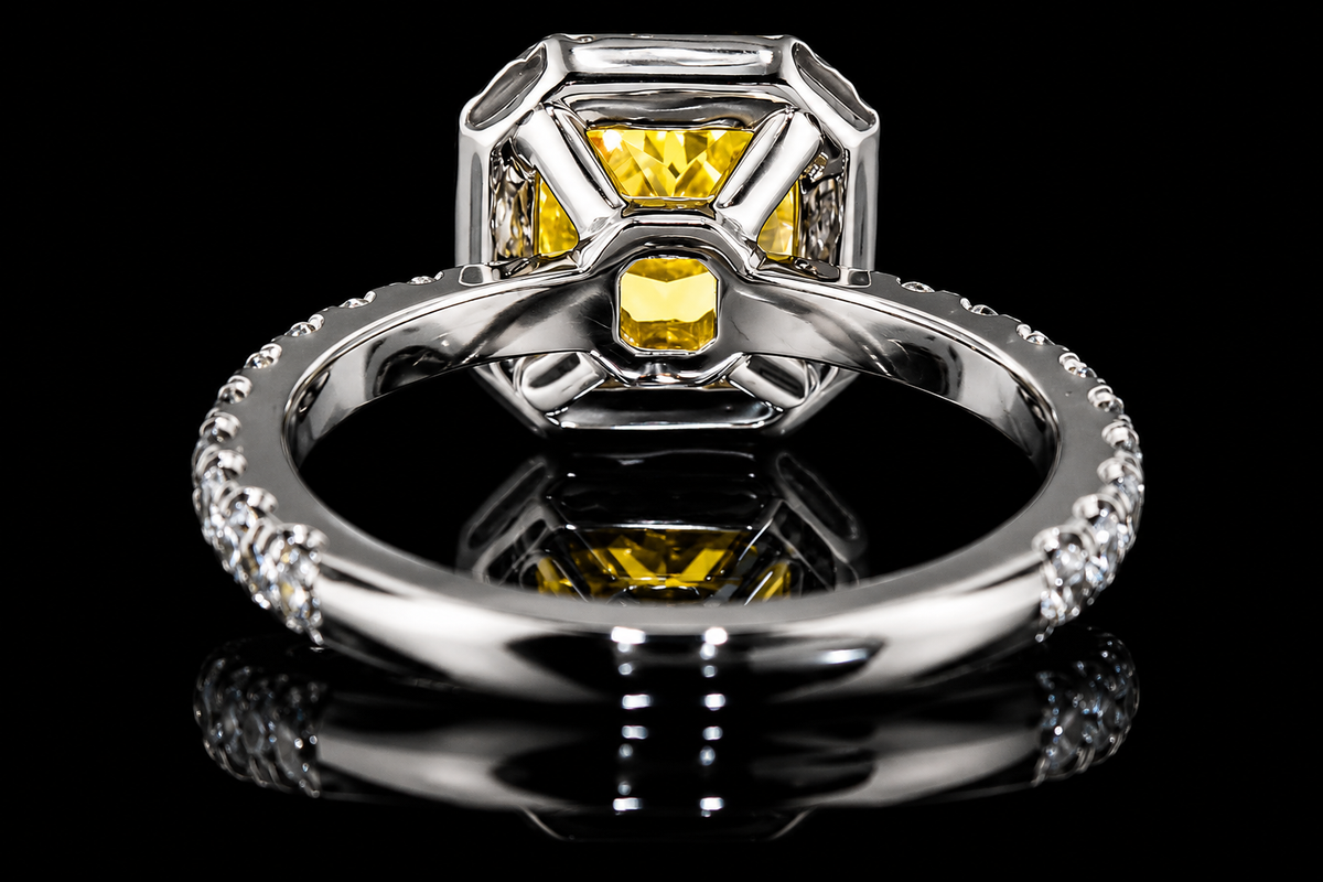 Radiant Fancy Yellow Diamond Halo Ring (eng012)