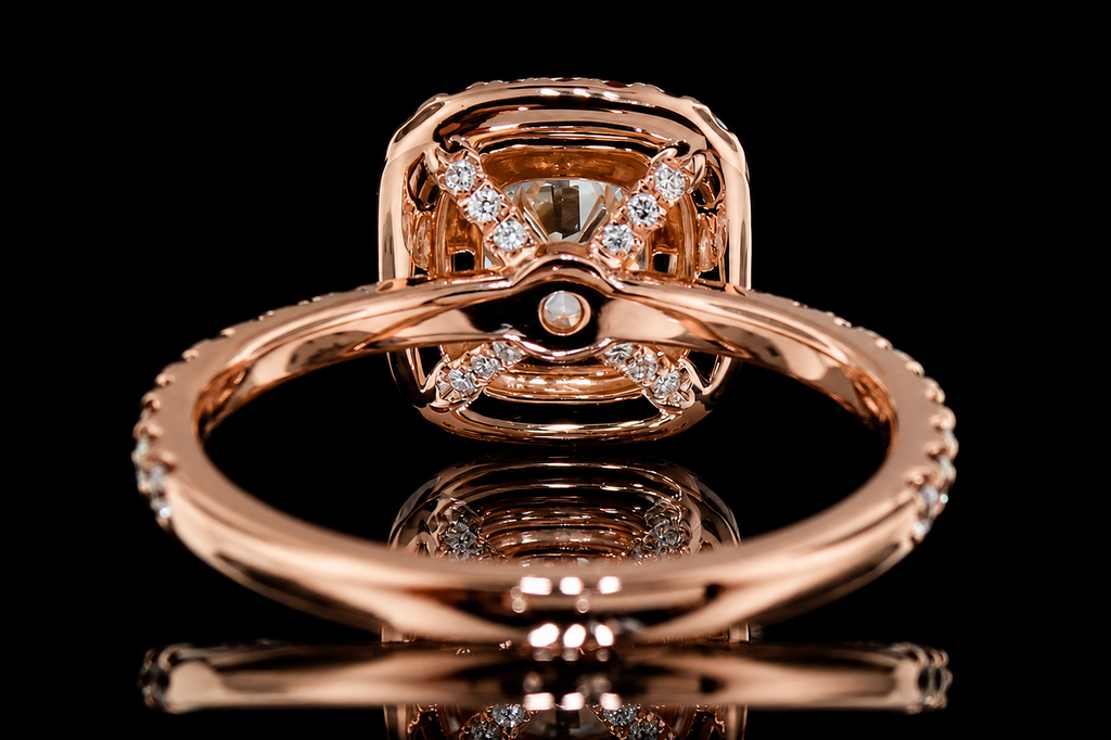Rose Gold Double Halo Round Cushion Engagement Ring (eng360)