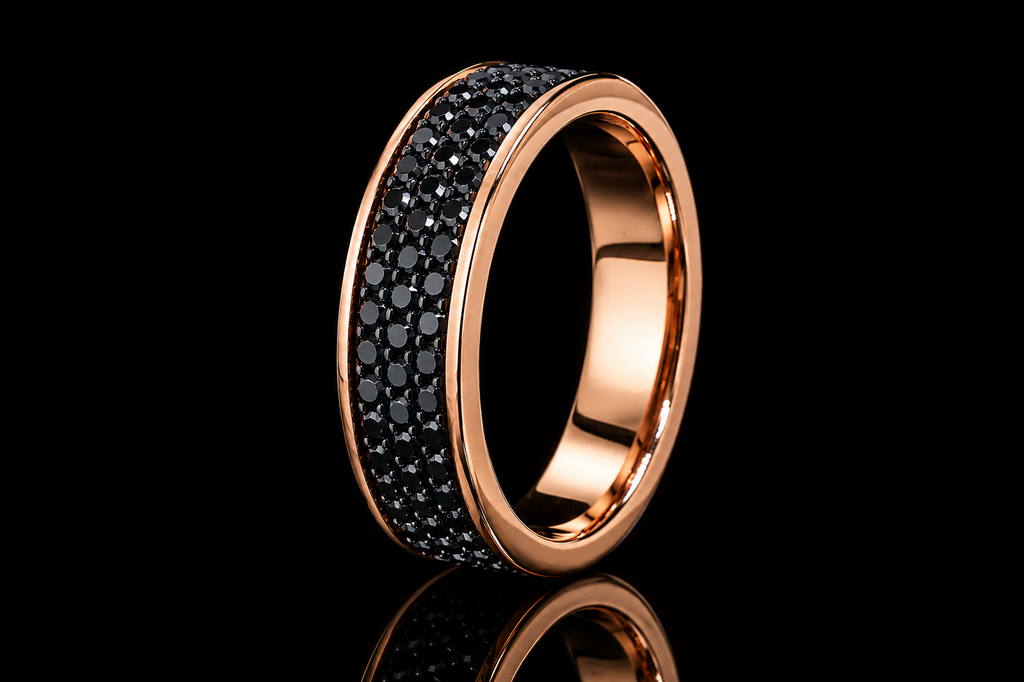 Rose Gold Three-Row Black Diamond Band (band120)