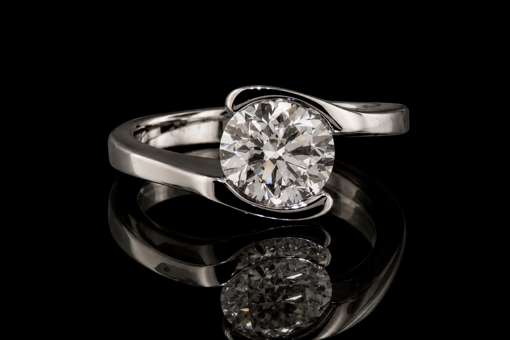 Round Brilliant Diamond Bypass Ring with Pavé Accents (eng460)
