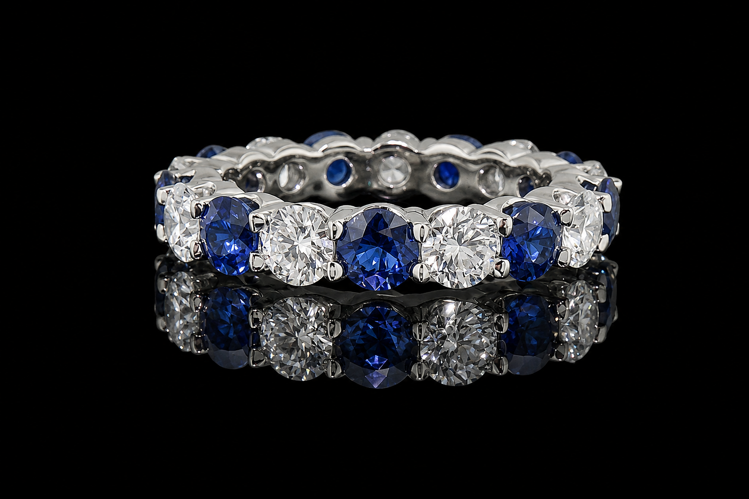 Diamond & Blue Sapphire Platinum Eternity Band (band090)