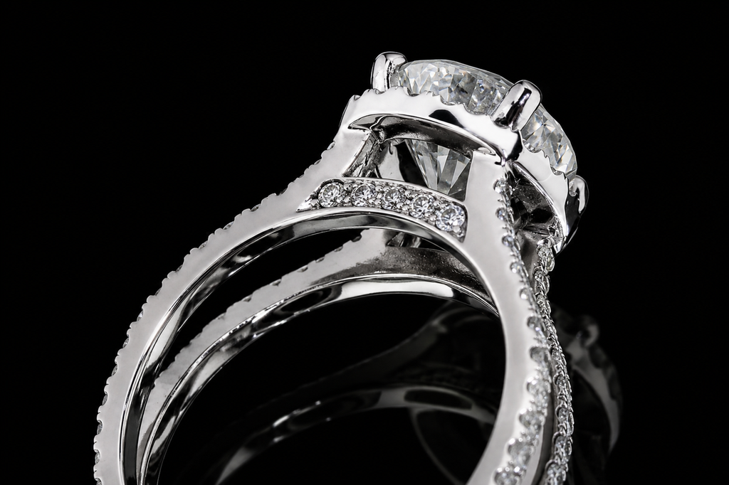 Round Brilliant Diamond Halo Double Shank Engagement Ring (eng238)