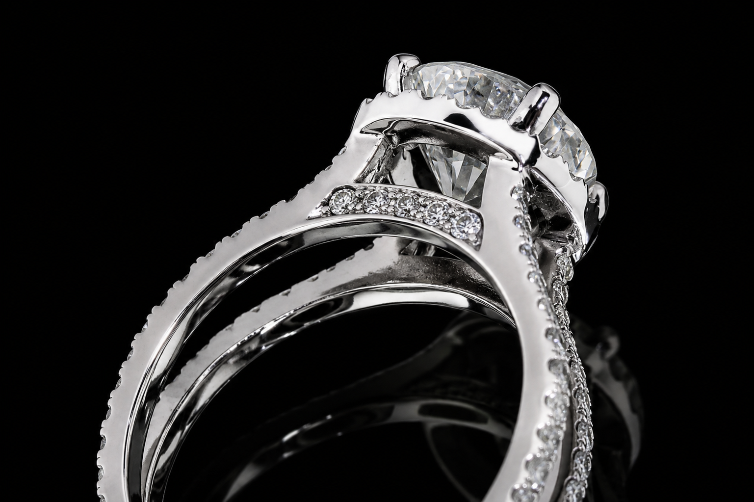 Round Brilliant Diamond Halo Double Shank Engagement Ring (eng238)