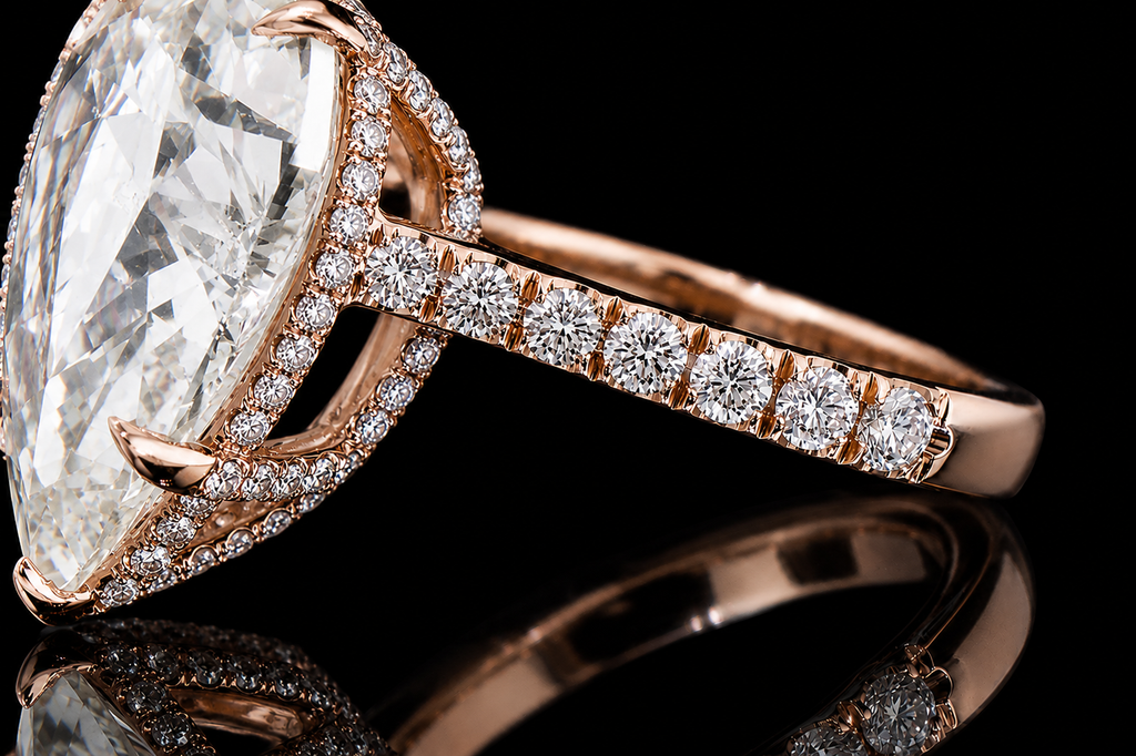 Pear Shape Diamond Hidden Halo Engagement Ring with Rose Gold Setting (eng330)