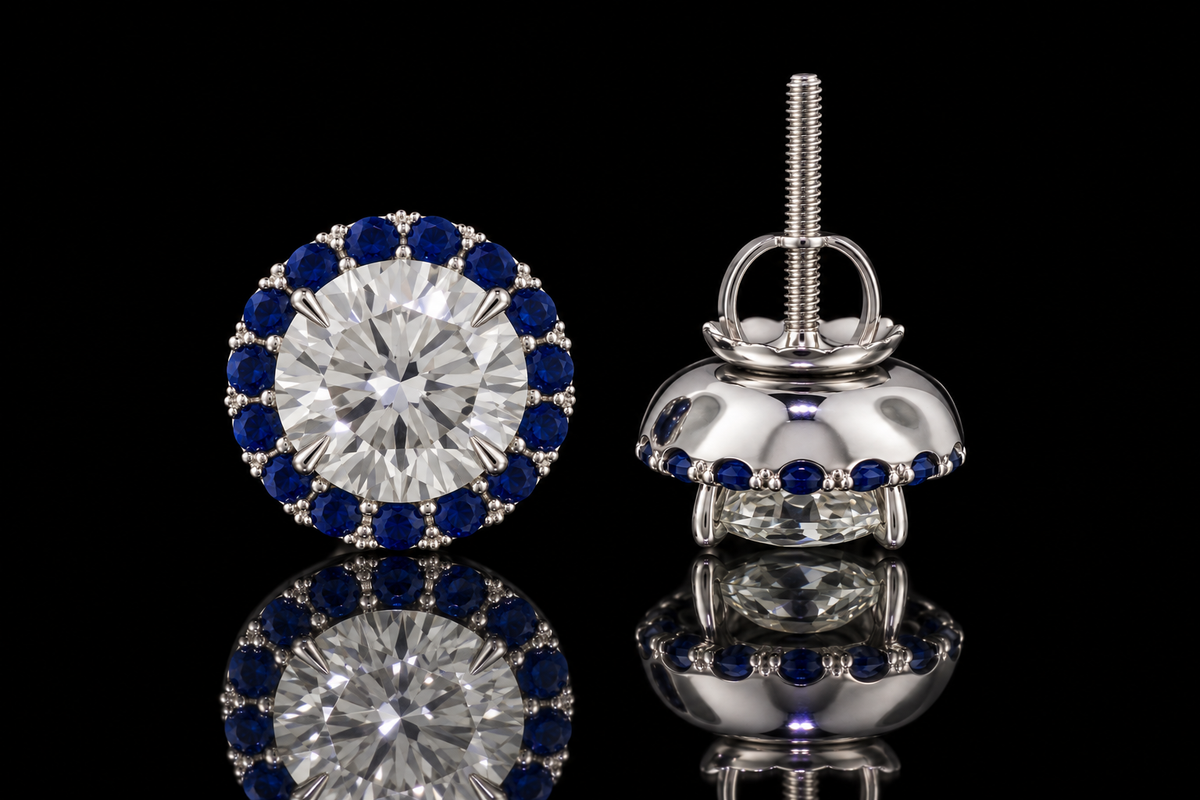 Removable Sapphire & Diamond Halo Jackets (ear060)