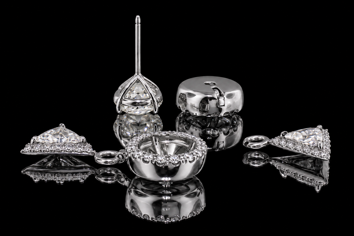 Convertible Diamond Halo & Drop Earrings (ear076)