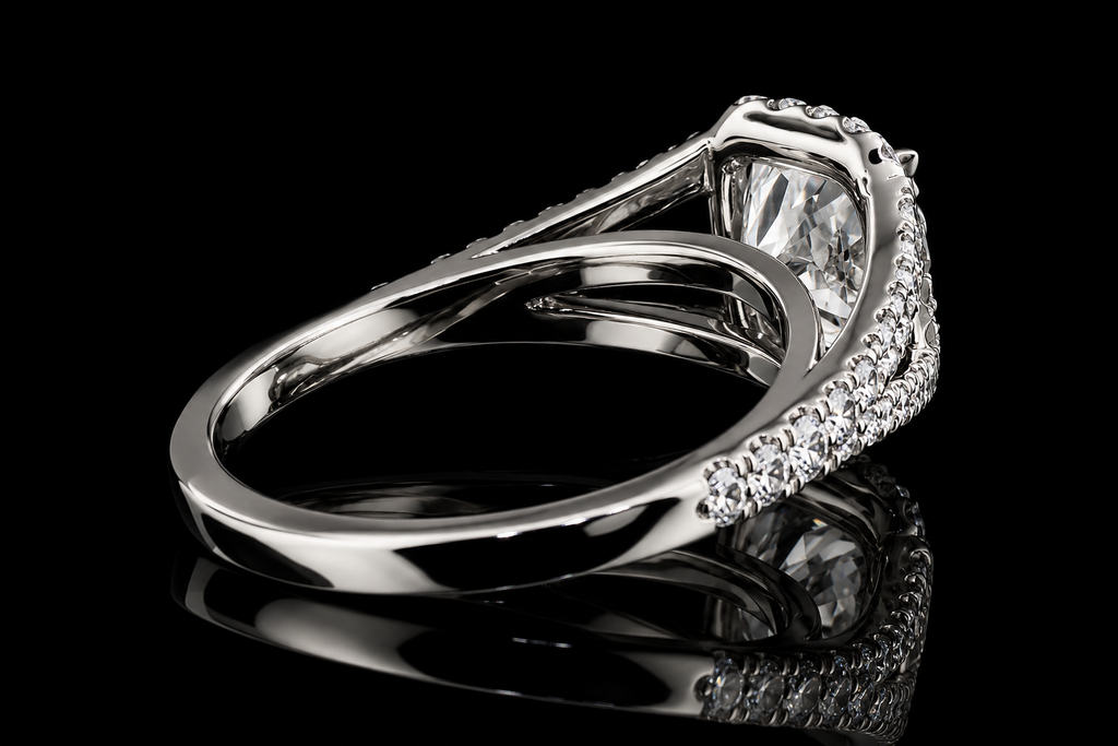 Cushion Cut Diamond Halo Split Shank Engagement Ring (eng034)