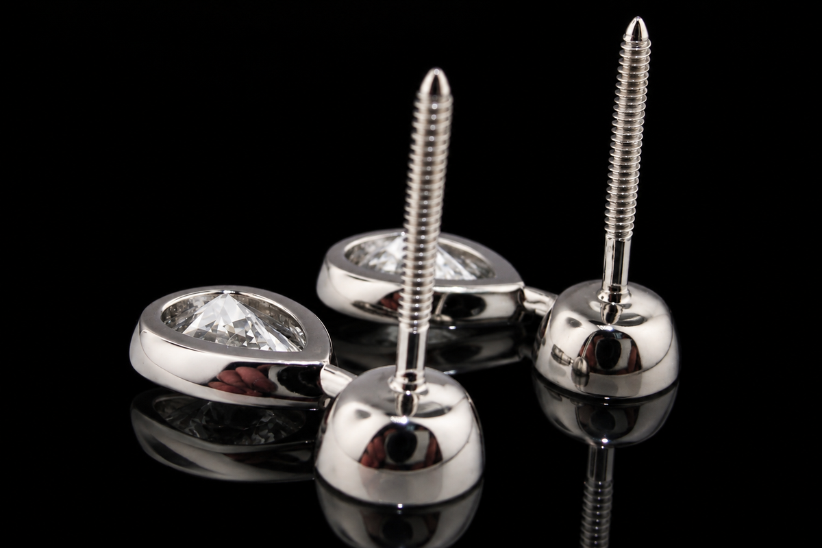 Bezel-Set Round & Pear Diamond Drop Earrings (ear026)
