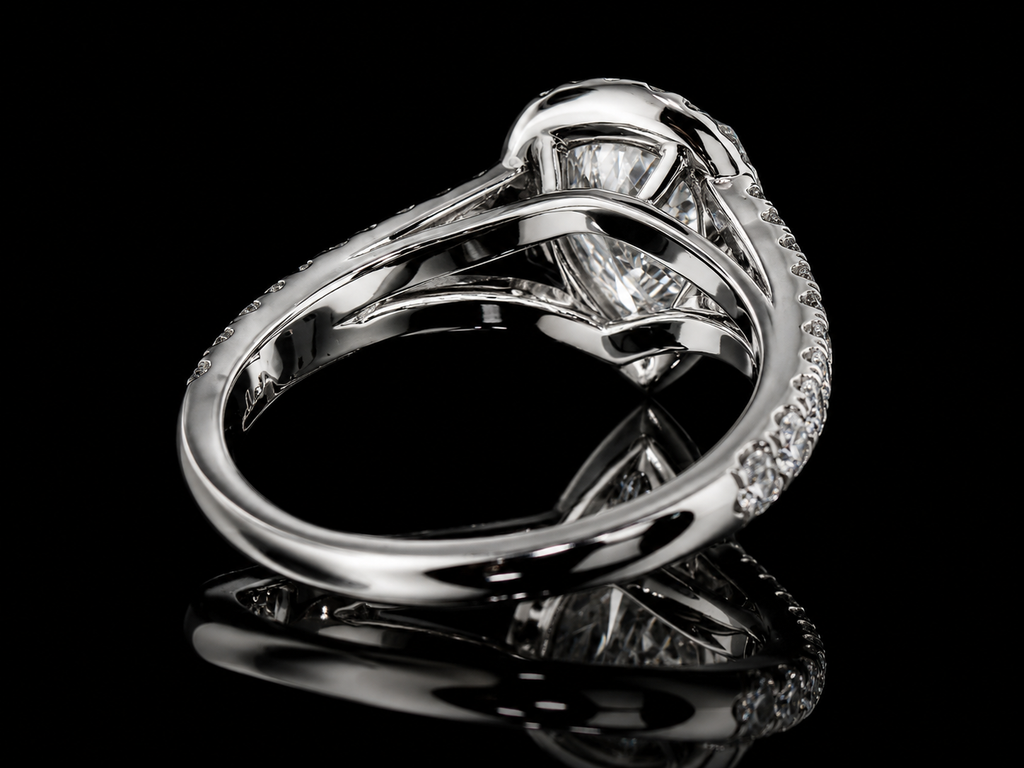 Pear Shape Diamond Halo Split Shank Ring (eng007)
