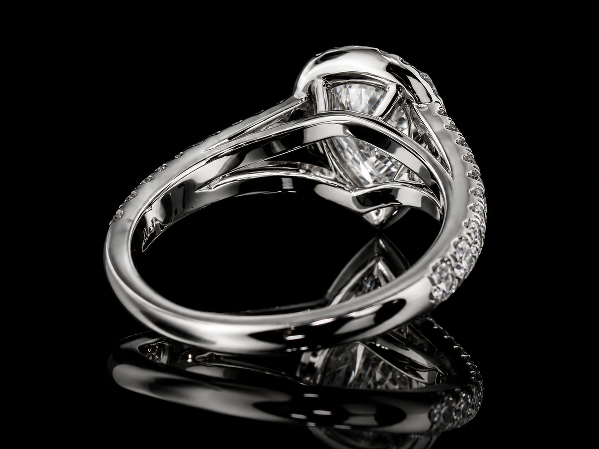 Pear Shape Diamond Halo Split Shank Ring (eng007)