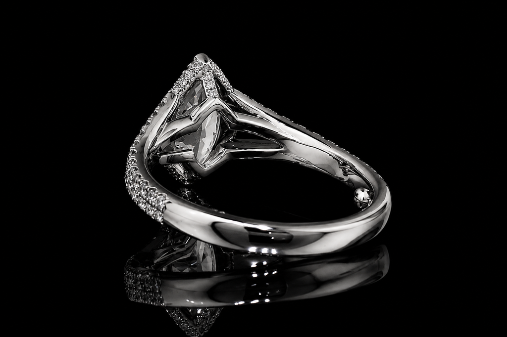 Marquise Diamond Halo Ring with Split Pavé Band (eng528)